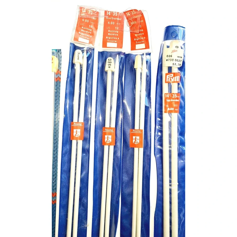 Vintage Prym Imra Knitting Needles Lot 7 Pairs 6mm 7.5mm 8mm 9mm 14 Inch 35cm